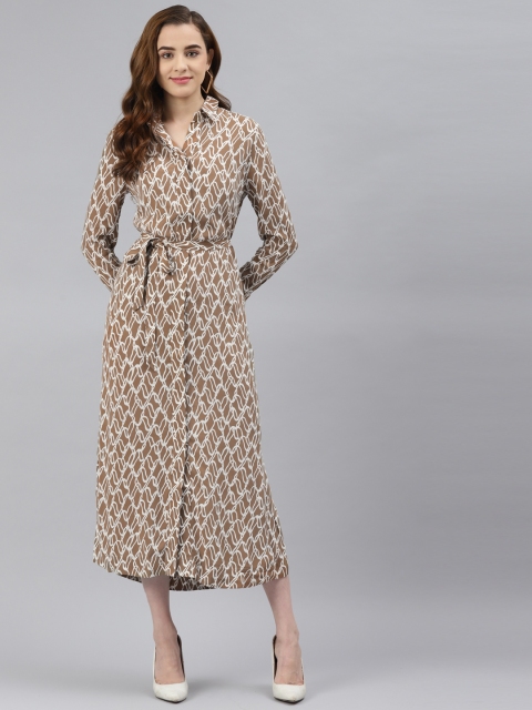 

Marks & Spencer Brown & White Geometric Printed A Line Dress