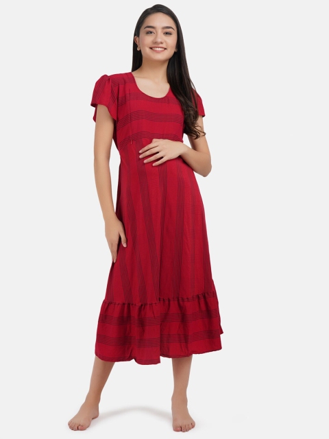 

KOI SLEEPWEAR Maroon Striped Nightdress