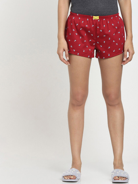 

Bewakoof Women Red & Blue Printed Lounge Shorts