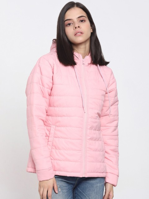 

Bewakoof Women Pink Lightweight Hooded Winter Puffer Jacket