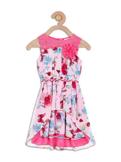 

612 league Pink Floral Georgette A-Line Dress