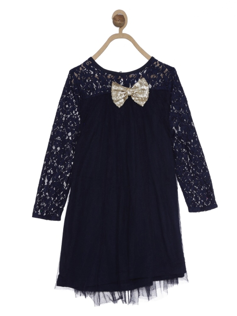 

612 league Girls Navy Blue Lace A-Line Dress