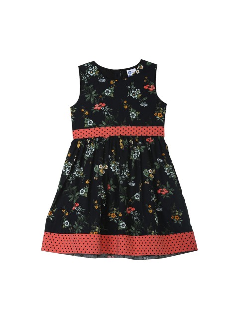 

612 league Black Floral Satin A-Line Dress