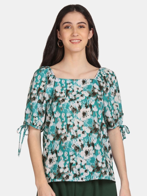 

Cherokee Green Square Neck Floral Print Top