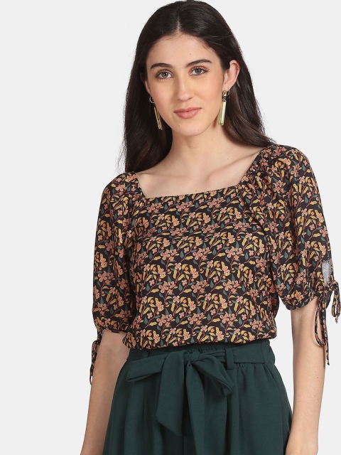 

Cherokee Black & Yellow Floral Print Top