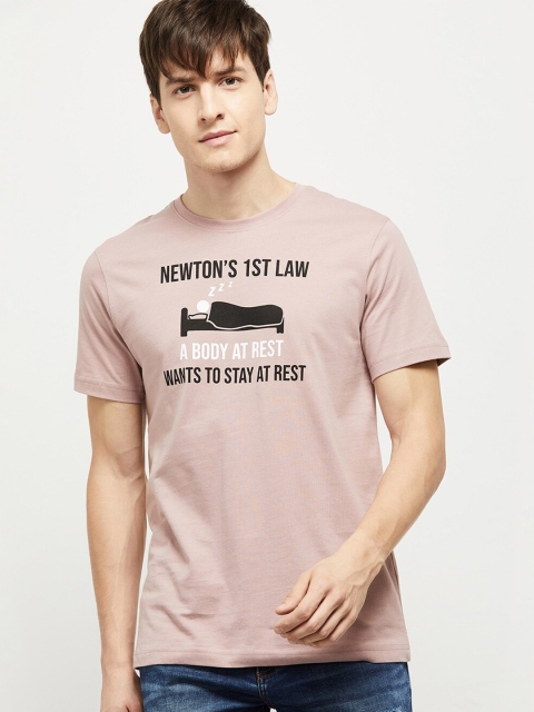 

max Men Pink & Black Cotton Printed T-shirt