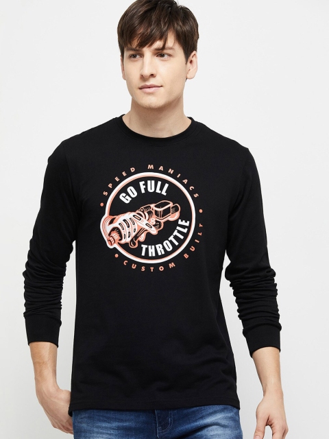 

max Men Black Printed Cotton T-shirt
