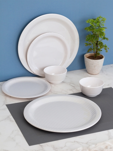 

LIVING ROOTS Unisex White & Grey 12 Pieces Microwave Safe Melamine Dinner Set