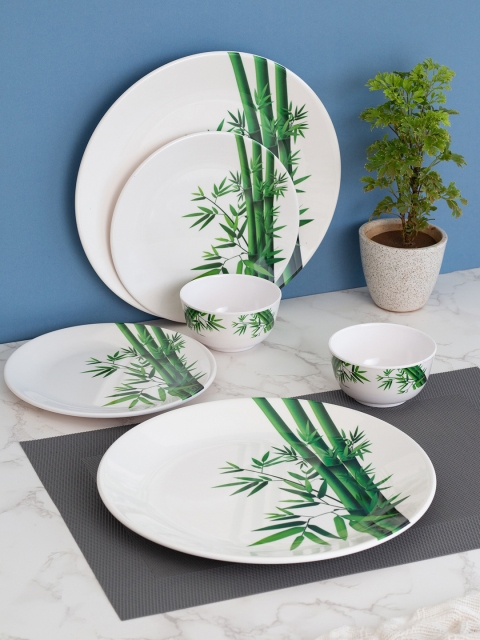 

LIVING ROOTS Set Of 12 White & Green Printed 100% Melamine Dinner Set
