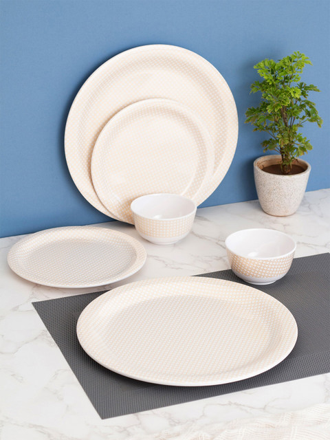 

LIVING ROOTS Set Of 12 Cream-Coloured Melamine Glossy Dinner Set