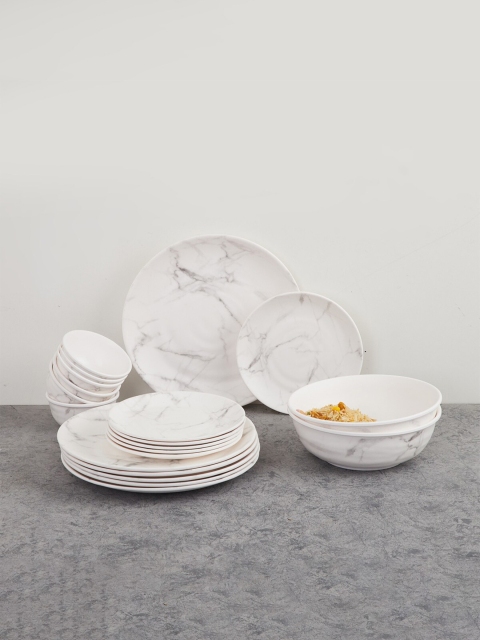 

Home Centre White & Grey 20 Pieces Printed Melamine Matte Dinner Set