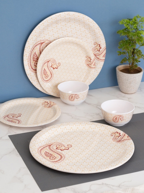 

LIVING ROOTS Cream-Coloured 24 Pieces Melamine Dinner Set