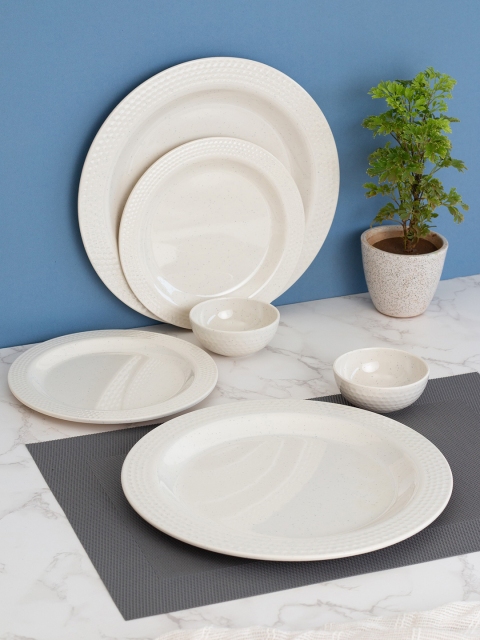 

LIVING ROOTS Set Of 24 White Printed 100% Melamine Dinner Set