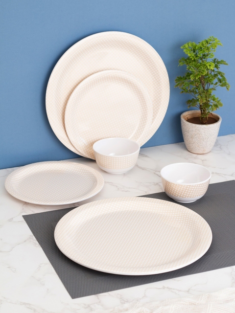 

LIVING ROOTS Cream-Coloured 24 Pieces Floral Printed Melamine Glossy Dinner Set
