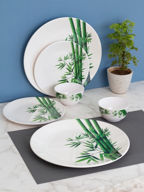

LIVING ROOTS White & Green 24 Pieces Floral Printed Melamine Dinner Set