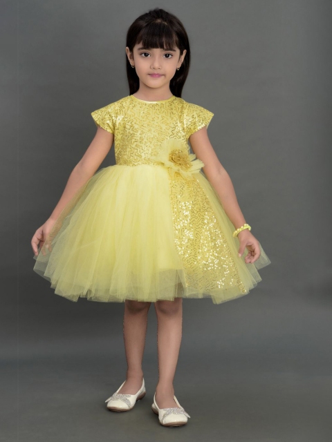 

Pink Chick Girls Yellow Sequined Net Fit & Flare Dress