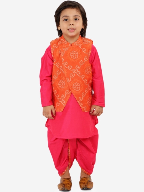 

Lil Peacock Boys Pink Kurta with Dhoti Pants With Nehru Jacket