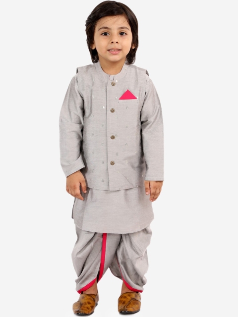 

Lil Peacock Boys Grey Kurta with Dhoti Pants & Jacket