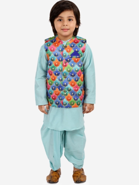 

Lil Peacock Boys Blue Floral Printed Kurta with Salwar & With Dupatta