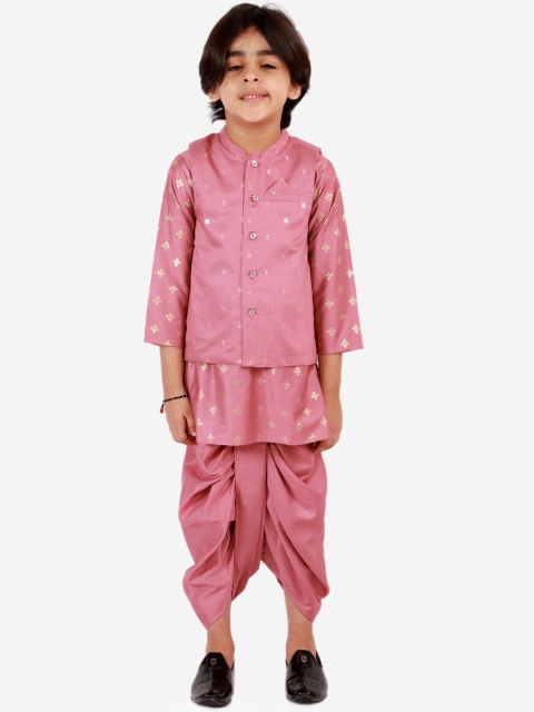 

Lil Peacock Boys Pink Kurti with Dhoti Pants & Nehru Jacket