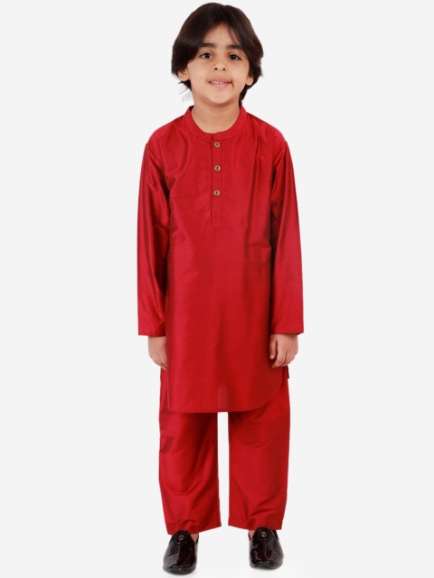 

Lil Peacock Boys Magenta Kurta with Pyjamas With Nehru Jacket