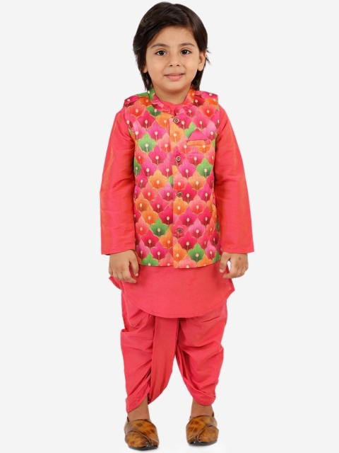 

Lil Peacock Boys Pink Kurta with Dhoti Pants & Nehru Jacket