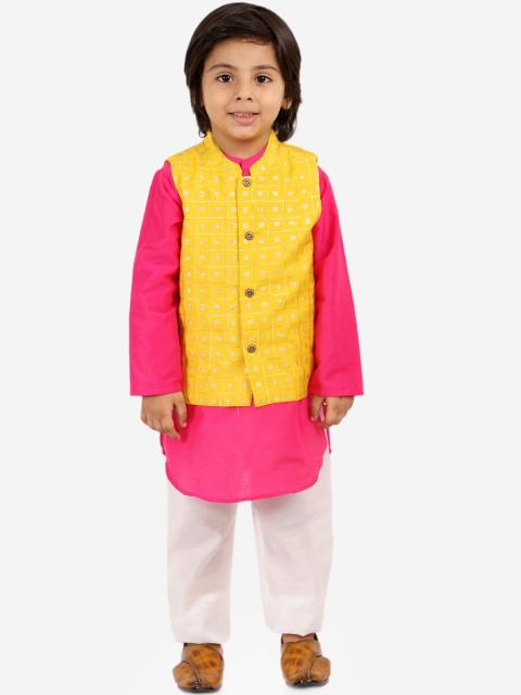 

Lil Peacock Boys Pink Printed Angrakha Kurta with Salwar
