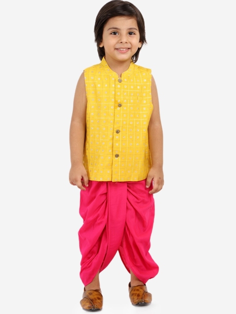 

Lil Peacock Boys Yellow Jacket with Dhoti Pants