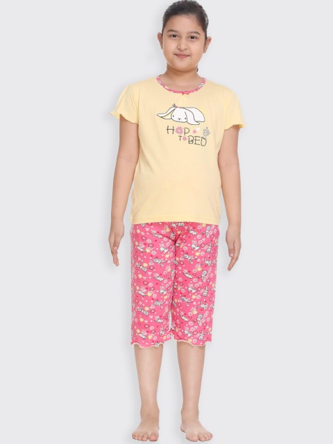 

Kanvin Girls Yellow & Pink Printed Pure Cotton Night suit