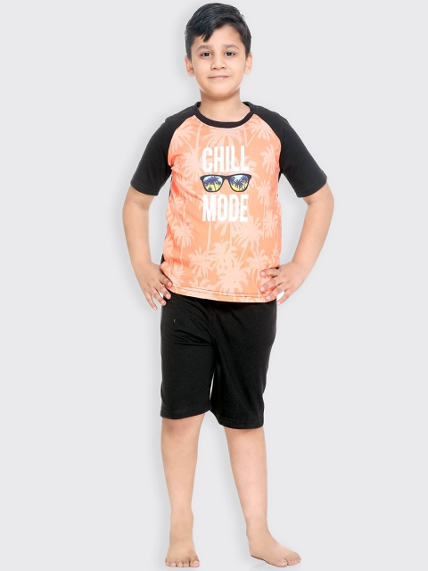 

Kanvin Boys Orange & Black Printed Night suit