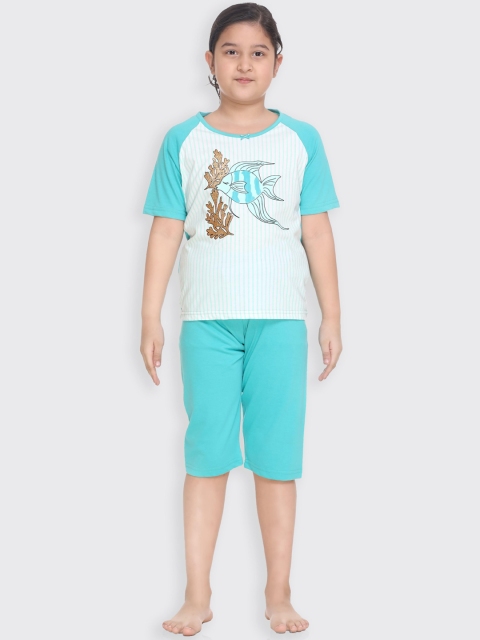 

Kanvin Girls Sea Green & White Printed Night Suit