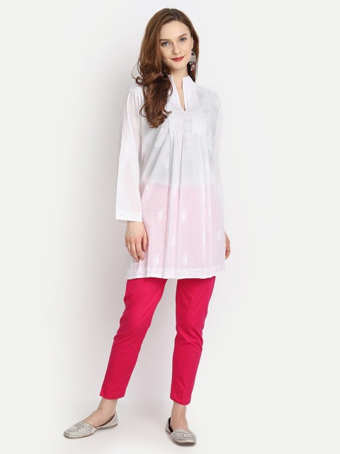 

HOUSE OF KARI White Mandarin Chikankari Embroidered Collar Tunic