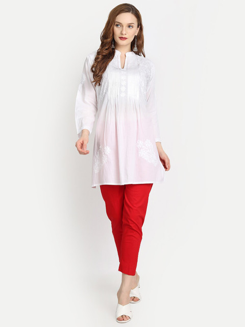 

HOUSE OF KARI White Chikankari Embroidered Cotton Tunic