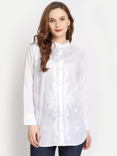 

HOUSE OF KARI White Chikankari Embroidered Cotton Tunic