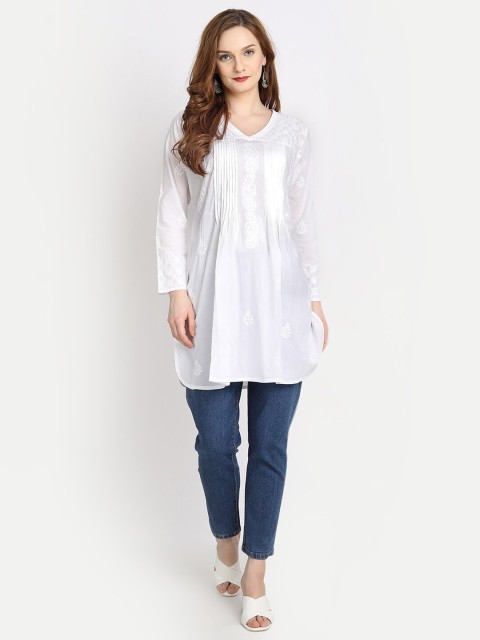 

HOUSE OF KARI White Chikankari Embroidered Cotton Tunic