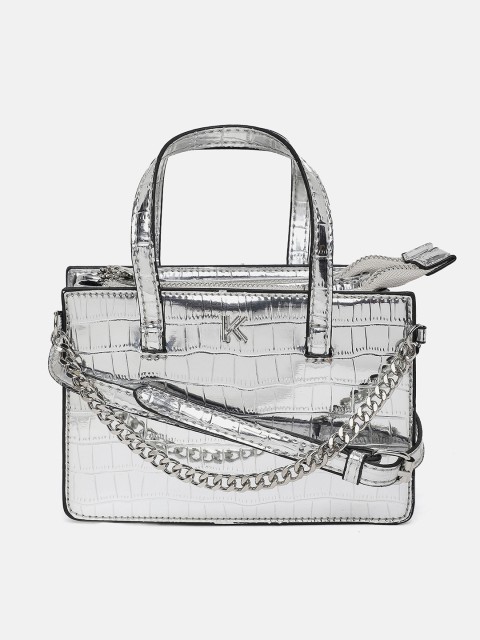

KENDALL & KYLIE Silver-Toned Animal Textured Structured Handheld Bag with Quilted