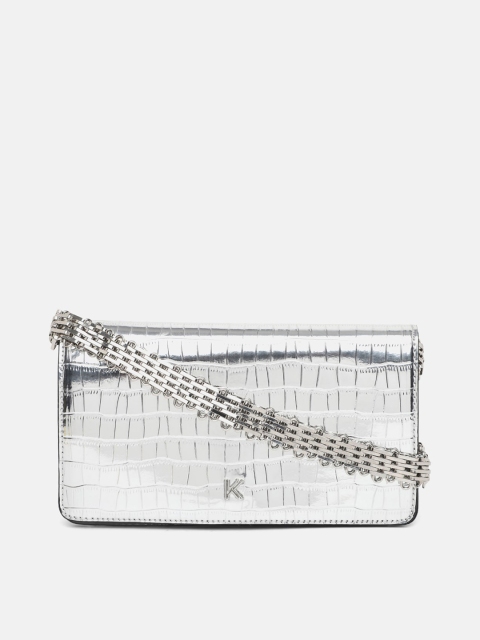 

KENDALL & KYLIE Silver-Toned Animal Textured Structured Sling Bag