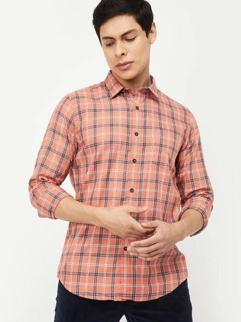 

max Men Rust Tartan Checks Checked Casual Shirt