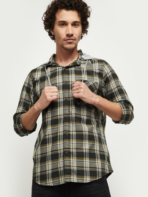 

max Men Green Checked Regular Fit Cotton Casual Shirt