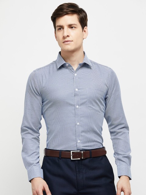 

max Men Blue Self Design Formal Shirt