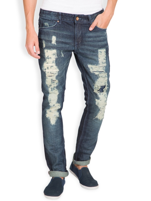 

LOCOMOTIVE Men Blue Slim Fit Mid Rise Highly Distressed Jeans