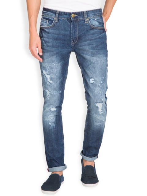 

LOCOMOTIVE Men Blue Regular Fit Mid Rise Mildly Distressed Jeans