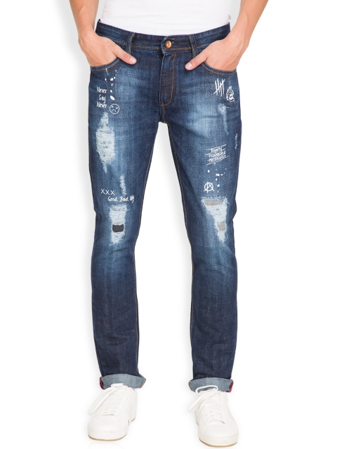 

LOCOMOTIVE Men Blue Regular Fit Mid Rise Highly Distressed Jeans