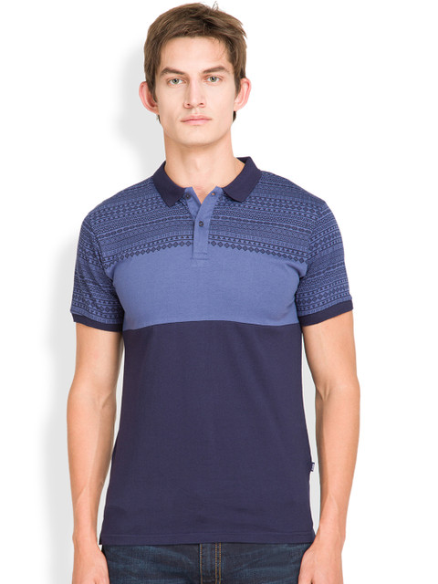 

HIGHLANDER Men Navy Printed Polo Collar T-shirt, Navy blue