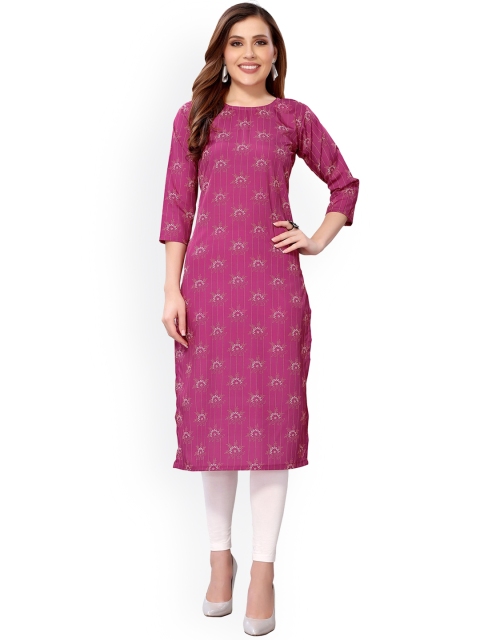 

KALINI Women Magenta & White Geometric Printed Crepe Kurta