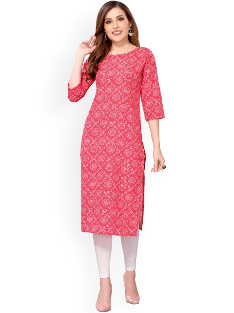 

KALINI Women Pink & White Bandhani Printed Crepe Kurta