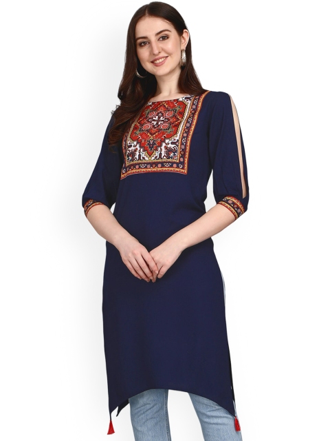 

KALINI Women Blue Yoke Design Thread Work Kurta