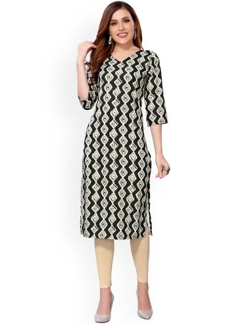 

KALINI Women Black & White Geometric Printed Crepe Kurta