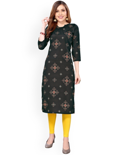 

KALINI Women Black Floral Printed Crepe Kurta