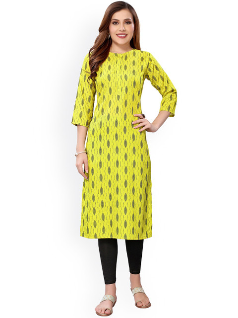 

KALINI Women Yellow & Black Geometric Printed Crepe Kurta